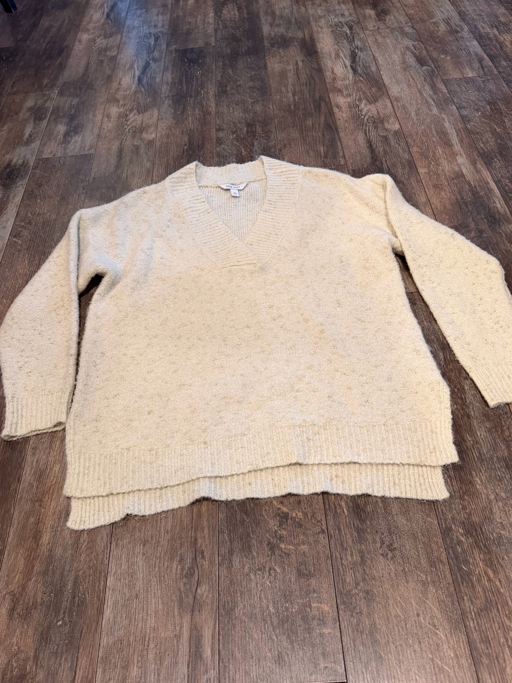 Nine West Ivory V-Neck Layered-Hem Sweater